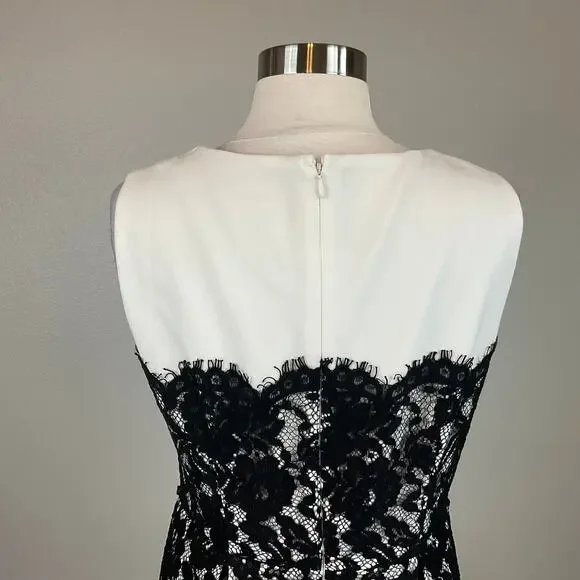 Calvin Klein Lace and Crepe Fit and Flare Cocktail Dress White and Black Size 6 - Picture 7 of 11